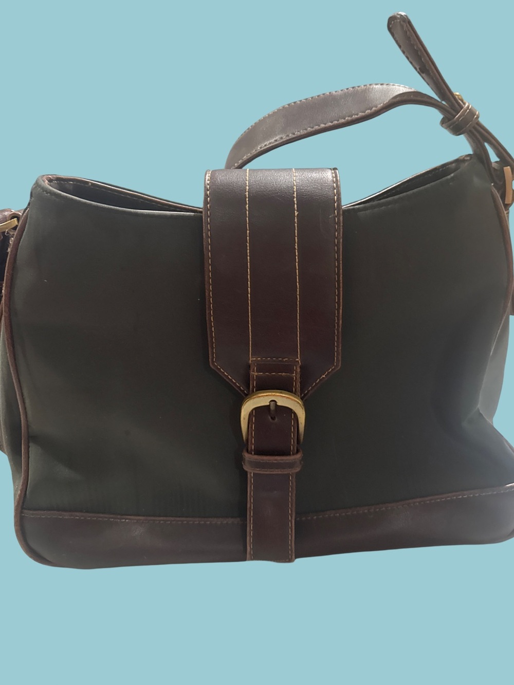 Classic olive and brown Leather Accent Shoulder Bag